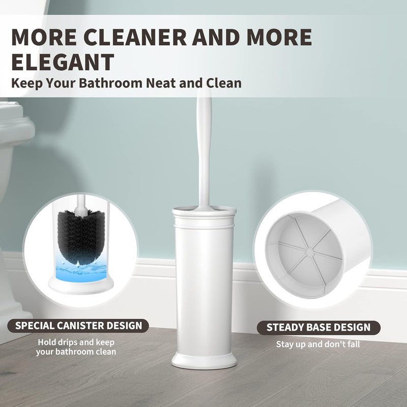 uptronic Toilet Brush, Toilet Bowl Brush with Extra Long Handle Durable Bristles Toilet Scrubber and Covered Holder for Toilet Brush Set for Bathroom Cleaning (White, 1 Set) - Image 4